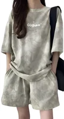 [エンプティオ] リラックスウェア 可愛い 短パン ルームウェア 上下セット レディース 部屋著 パジャマ ショートパンツ 上下 セットアップ トップス ズボン 総柄 丈長め 寝心地 半ズボン 肌触り ラクユメ ラフ ショーパン [タイダイ柄ベージュ] [L]