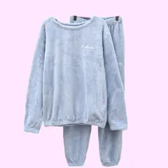Size:フリーサイズ（一般的なMLサイズ相当）_Color:ライトブルー [ココマリ] 上下 セット あったか パジャマ もこもこ ルームウェア レディース 裏起毛 極暖 ふわふわ 部屋着 暖かい 防寒 冬 ルームウエア 家着 あったかい 暖か セットアップ