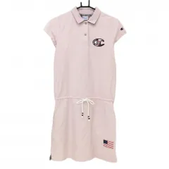 【美品】チャンピオン 半袖ポロワンピース ライトピンク 襟裏チェック＆ロゴ レディース MEDIUM ゴルフウェア Champion