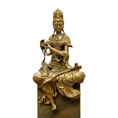 中国仏教美術 古木 一刀彫 蓮乗観音菩薩奥行125㎝