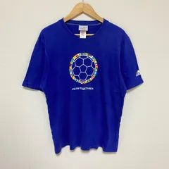 (^w^)b adidas  アディダス 半袖 Tシャツ プルオーバー クルーネック サッカー プリント ロゴ 国旗 綿 コットン100% 英字 ブルー系 青 KIRIN JFA日本サッカー協会 スポーツ サッカー トレーニング 練習着  メンズ  サイズL