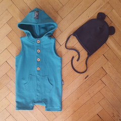 《COODO》ノースリーブ　ロンパース 74／Sleeveless hoodie romper suit_blue
