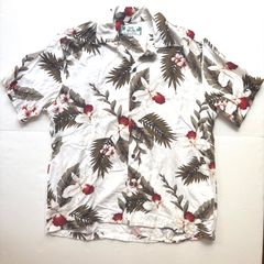 TWO PALMS トゥーパームス アロハシャツ M レーヨン  MADE IN Hawaii ハワイアンシャツ オフホワイト ハイビスカス リーフ