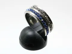 ダブルラインラインストーンステンレスリング　シルバー／ブルー