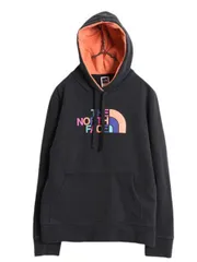 【お得なクーポン配布中!】 US企画 ノースフェイス プリント スウェット フード パーカー レディース L / The North Face プルオーバー 裏起毛 トレーナー ツートン 黒