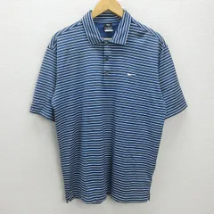 C■ナイキゴルフ/NIKE GOLF ボーダー柄 DRY-FIT UV 半袖ポロシャツ ゴルフウェア【XL】青/MENS/122【中古】■