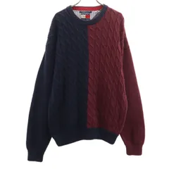 TOMMY HILFIGER トミーヒルフィガー 90s オールド フラッグタグ 長袖 ケーブル ニット L ネイビー セーター メンズ 古着