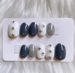 【現品】 68 ネイルチップ 《3日以内発送》 韓国っぽ 大人っぽ ミラー フレンチ フラワー