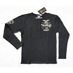 ノートン NORTON 長袖Ｔシャツ ヘンリーネック ワッフル編み  2つボタン 刺繍 Mサイズ ブラック 黒