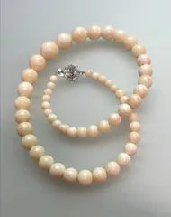 天然本物珊瑚ピンクサンゴ 大玉14mmヴィンテージ ネックレス G silver刻印