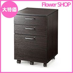 【大特価】サンワダイレクト デスクワゴン 木製 キャスター付き 3段 A4対応 幅40×奥行43.2×高さ60cm チェスト キャビネット ブラウン 100-SNW017BR