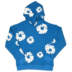 デニムティアーズ フラワープリント プルオーバーパーカー スカイブルー