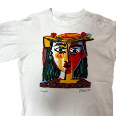 00s パブロピカソ 帽子を被った女の胸像 Tシャツ Mサイズ アート プリント Pablo Picasso Woman in a Hat with Pompoms and a Printed Blouse ユーロ 美術 Art ヴィンテージ Vintage