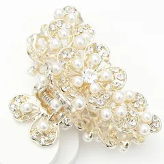 ゴールド透かしフラワーのヘアクリップ バンスクリップ 五弁花 丸い パール ストーン 浴衣 和装 デイリー 可愛い ヘアアレンジ レディース プレゼント用にも メール便 送料無料 プレゼント 秋冬 大人気