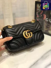 【今日特価】GUCCI GG Marmont ブラック 22x15 ウェーブレザーチェーンバッグ 送料無料 限定価格-WTO輸入1