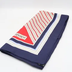 イヴサンローラン ブルー×レッド シルク100％ 総柄 大判スカーフ 2000000 NSK OMI