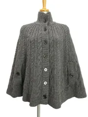 バーバリー ロンドン BURBERRY LONDON ケーブルニット ポンチョ ケープ ウール カシミヤ F グレー トップスのサムネイル