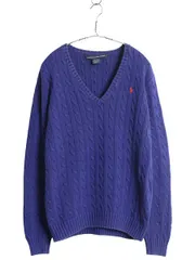 【お得なクーポン配布中!】 ラルフローレン コットン ケーブル ニット セーター レディース XL ポロ スポーツ 長袖ニット Vネック ワンポイント シンプル 大きいサイズ