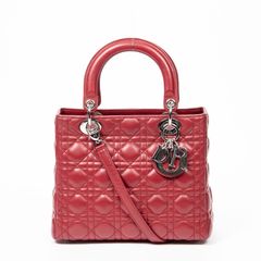 DIOR ディオール ミディアム レディ ディオール ジップ マルーン カナージュラムスキンレザー A