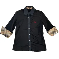 ★美品 BURBERRY LONDON バーバリーロンドン 長袖シャツ トップス 七分袖 ブラック ロゴ付き ノバチェック サイズ1