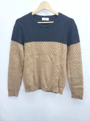 ◇ ⊇ SHIPS シップス バイカラー 長袖 ケーブルニット セーター サイズL キャメル ネイビー レディース E  【1505290028097】