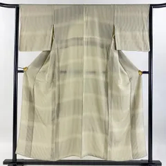 小紋 身丈151cm 裄丈63.5cm S 単衣 縞 ぼかし 灰茶 正絹 美品 秀品 【中古】