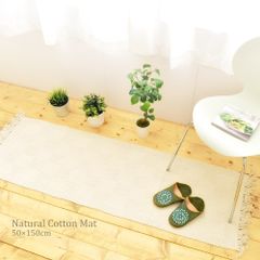 玄関マット 生成り 市松模様 コットン 約50×150cm前後 綿100％ マット w207kr