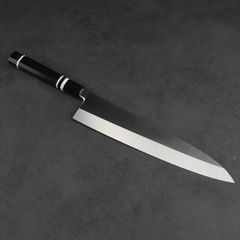 ステン本焼V金10号切付牛刀包丁27cm片刃 鏡面 黒水牛黒檀八角柄 - メルカリ
