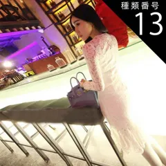 種類13：ホワイト/3XL 総レース タイト 裾 フリル ドレス パーティードレス パーティドレス 結婚式ドレス 結婚式のドレス 膝丈 ひざ丈 袖あり 長袖 Uネック ラウンドネック タイト レース 透け感 シースルー 大人可愛い きれいめ 大人 上品 おしゃ