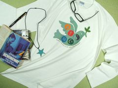 平和メッセージＴシャツ長袖　五大宗教ハトTシャツ　ロンT　キリスト教　イスラム教　ヒンドゥー教Tシャツ