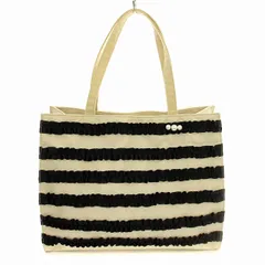 トゥービーシック TO BE CHIC トートバッグ ナイロン フリル リボン ボーダー ライトベージュ 黒 /☆Gのサムネイル