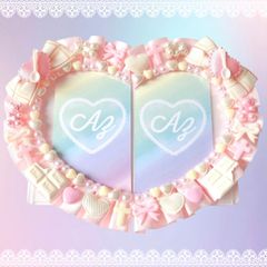ハート型ペアトレカケースデコ໒꒱· ﾟ B8 ピンク♡スプーン♡いちごチョコレート×ホワイトチョコレート〔No.69〕