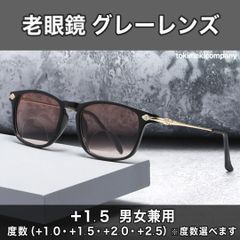 老眼鏡 ＋1.5 40代 50代 ブルーライトカット UVカット サングラス グレーレンズ リーディング メンズ レディス スクエアー 軽量 黒灰金