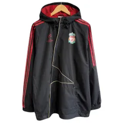 adidas アディダス リヴァプール チャンピオンズリーグ  ナイロンジャケット フード付き 裏地メッシュ フルジップ ポケット付き 黒×赤 Lサイズ No.H468