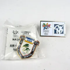 1998 長野オリンピック記念 特製ピンバッジ 2点セット ノベルティ グッズ まとめて 雑貨 外装難有 ホワイト 【中古】