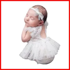 【在庫処分】七五三 写真撮影 プレゼント ホワイト ロンパース ワンピース 出産祝い 百日祝い レース 寝相アート 3点セット パール付き チュール 月齢フォト ドレス ベビー 新生児 赤ちゃん コスチューム ニューボーンフォト [VNGOLERRY]