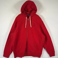 古着 ポロ・ラルフローレン POLO RALPH LAUREN パーカー スウェット フルジップ 大きいサイズ ワンポイント刺繍 厚手 XXL  レッド メンズ