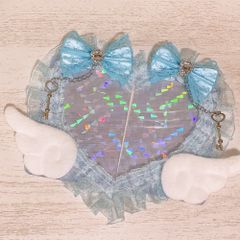 トレカケースデコ  ペア  ハート  水色 デコ  天使の羽 硬質ケースデコ