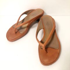 ■希少■HERMES  エルメス　SEMELLE CUIR　レザーサンダル　トングサンダル　オレンジ×ベージュ　エルメスカラー　イタリア製　22〜22.5cm程度