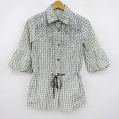 レリアン 長袖シャツ トップス 七分袖 チェック柄 レディース 9サイズ グレー×緑×オフホワイト Leilian 【中古】