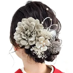 [Baramoly] 髪飾り 成人式 和装小物 卒業式 結婚式 和装 着物 袴 振袖 ダリア プリザーブドフラワー かすみ草 あじさい ヘアアクセサリー 水引 ヘッドパーツ 専用ケース付き ホワイト DA1001