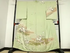 平和屋着物●訪問着　駒刺繍　花籠文　暈し染め　金糸　金彩　正絹　逸品　AAAT9386np