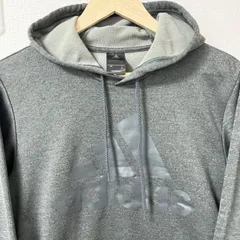 (^w^)b adidas アディダス デカロゴ ！ 霜降りグレー スウェット プルオーバー パーカー フーディー トップス フロントプリント ロゴ スポーツMIX デイリー ラフ リラックス カジュアル グレー メンズ サイズM