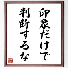 名言「印象だけで判断するな」手書き書道色紙額／受注後の毛筆直筆（V9126）