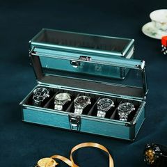 ウォッチケース 5スロット ハンドクラフト アルミニウム合金 ブルー ディスプレイ お洒落 スタイリッシュ モダン シンプル 腕時計オーガナ