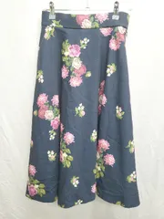 ◇ MIA ミア 花柄 膝下丈 フレア スカート サイズF ネイビー ピンク レディース P  【1407260016793】