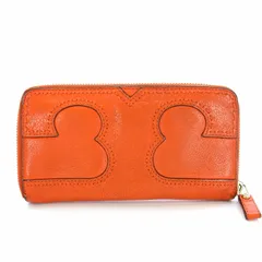 トリーバーチ TORY BURCH マルチステッチ 長財布 ラウンドファスナー レザー オレンジ /TKのサムネイル