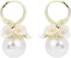 New self 母の日 パールピアス レディース 合金 冠婚葬祭 揺れる 花柄 恋人 記念日 プレセント( ゴールド)