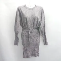 ◇ ⊇ LIP SERVICE ウエストベルト付き 長袖 ミニ丈 ニットタイトワンピース サイズ S グレー系 レディース E  【1411280045299】