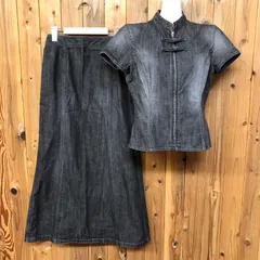 COMME CA ISM＊ゴムサイズム レディース 上下セット 半袖ジャケット ロングスカート ブラックデニム カジュアル 美ライン セットアップ